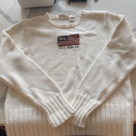 Vintage Polo by Ralph Lauren White Sweater with Flag Design - Picture 5 of 8